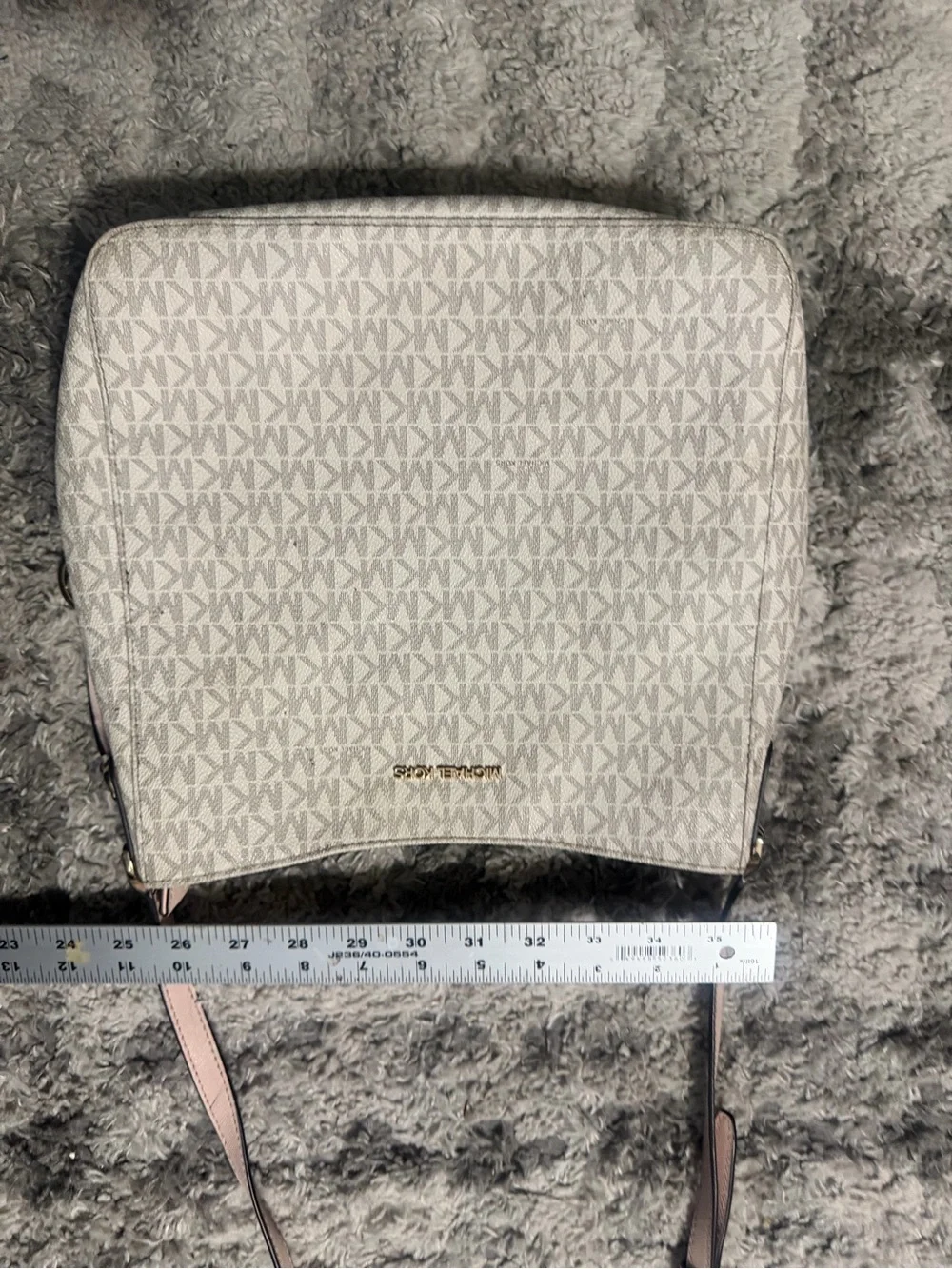 Michael Kors Jet Set Signature Crossbody Bag Vanilla MK Logo Pink Trim